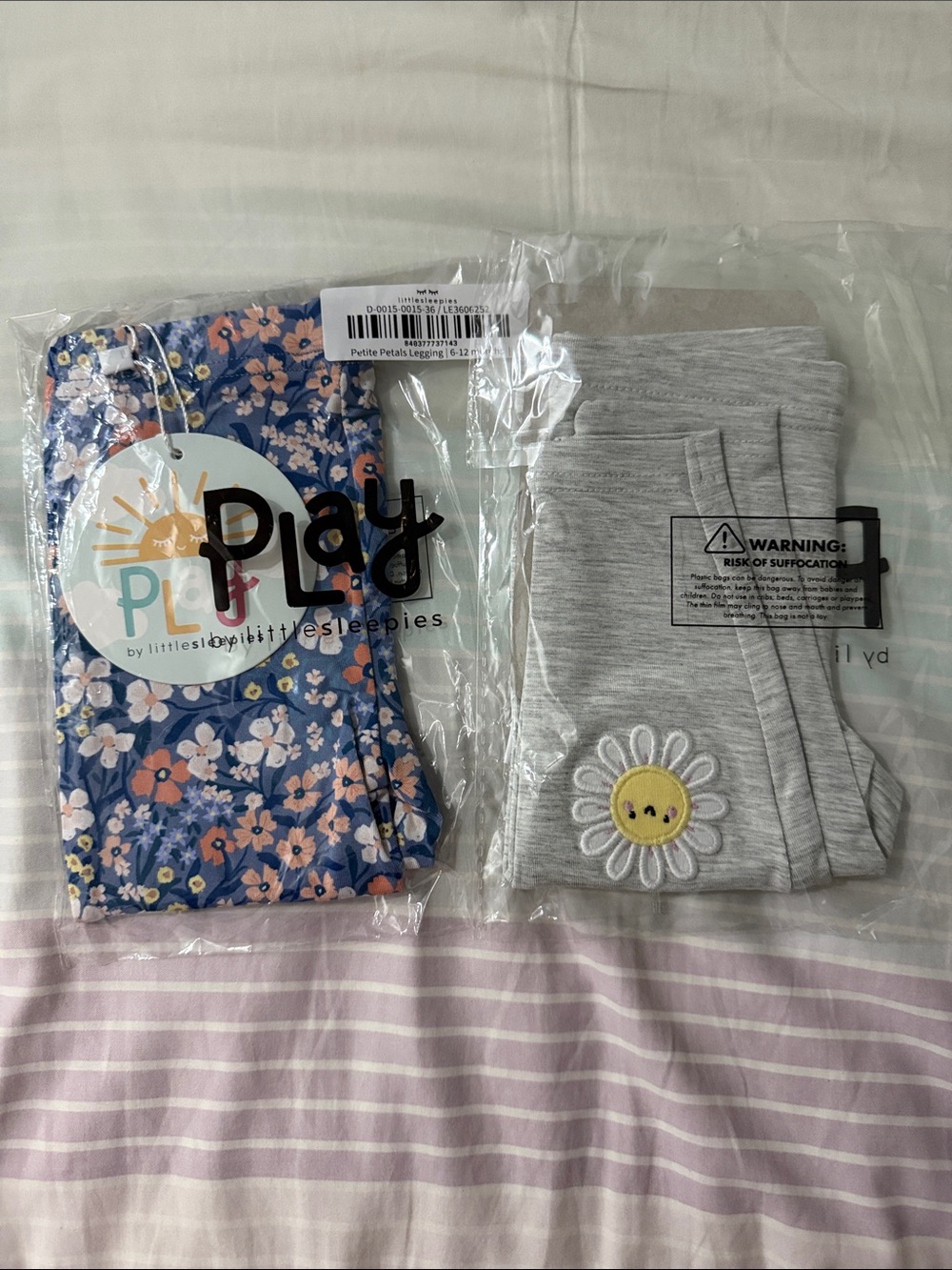 Little Sleepies Girls Floral Navy & Gray Daisy Leggings